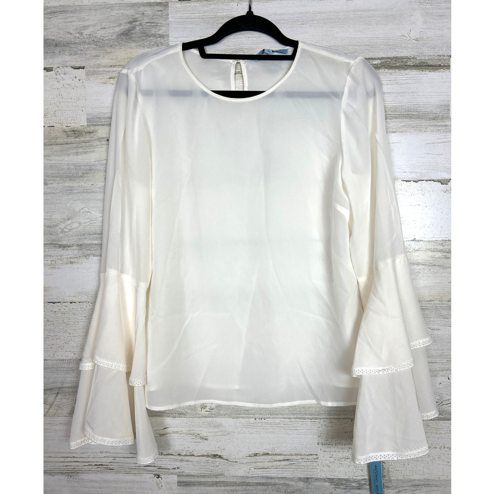 Antonio Melani Womens Small Cream Silk Sheer Pullover Blouse Bell Sleeves NWT